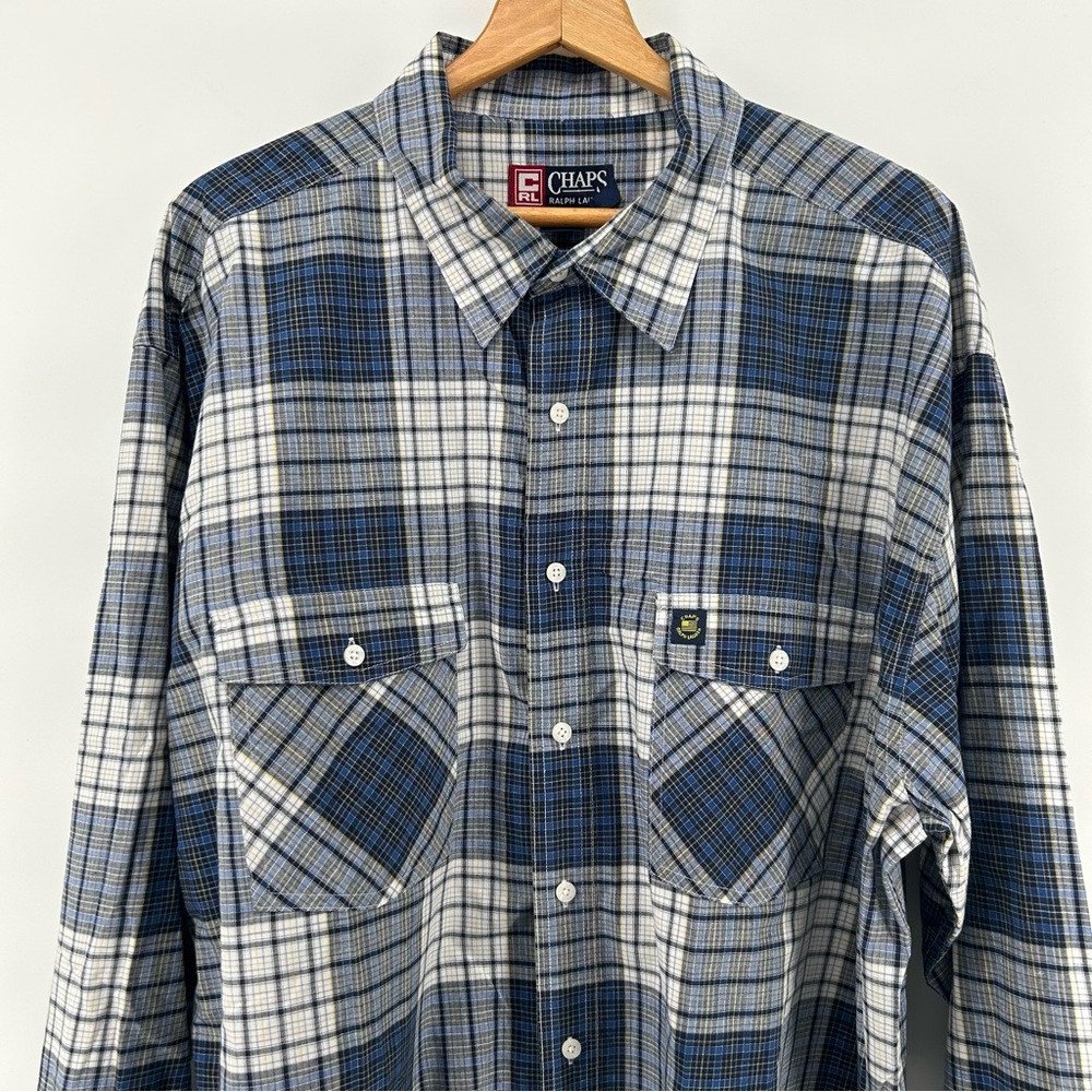 Chaps Ralph Lauren Shirt Mens 2XL Blue Plaid Button Up‎ Workwear Heritage - Picture 2 of 8